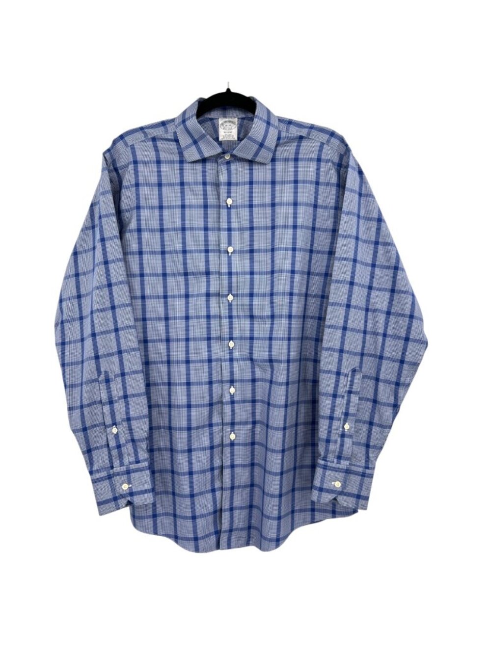 Brooks Brothers Regent Blue Plaid Non-Iron Supima Cotton Dress Shirt Size 16-34
